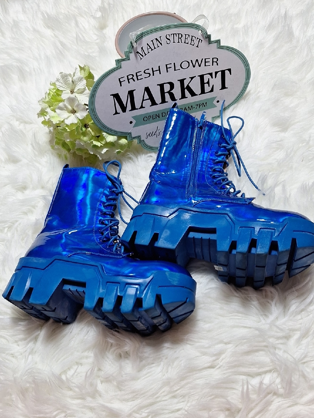 Blue Chunky Lug Sole Boot (Size 9)